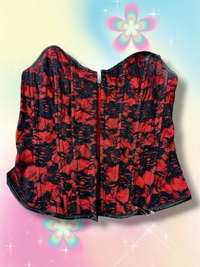 Windsor Red and Black Lace Corset Crop Top Size M